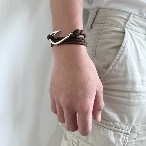 CRAFTMEMORE Fish Hook Pendant Bracelet - Made with 550 Military Paracord, Adjustable Bracelet & Anklet (Brown)