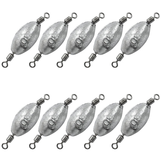 Uenhoy 10 Pcs Fishing Weights Inline Trolling Fishing Sinker Tackle with Inner Swivels, Oval Drop Casting Fishing Weight Sinkers, 1 oz（30g）