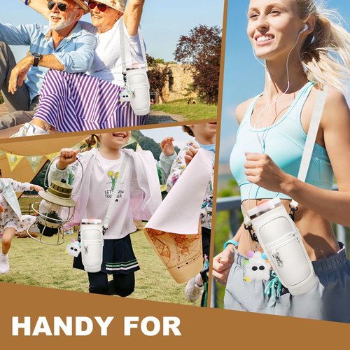 DYDMTT Water Bottle Carrier Bag with Two pockets Adjustable Strap for Pink Stanley Cup, Phone, Bank Cards Water Bottle Bag