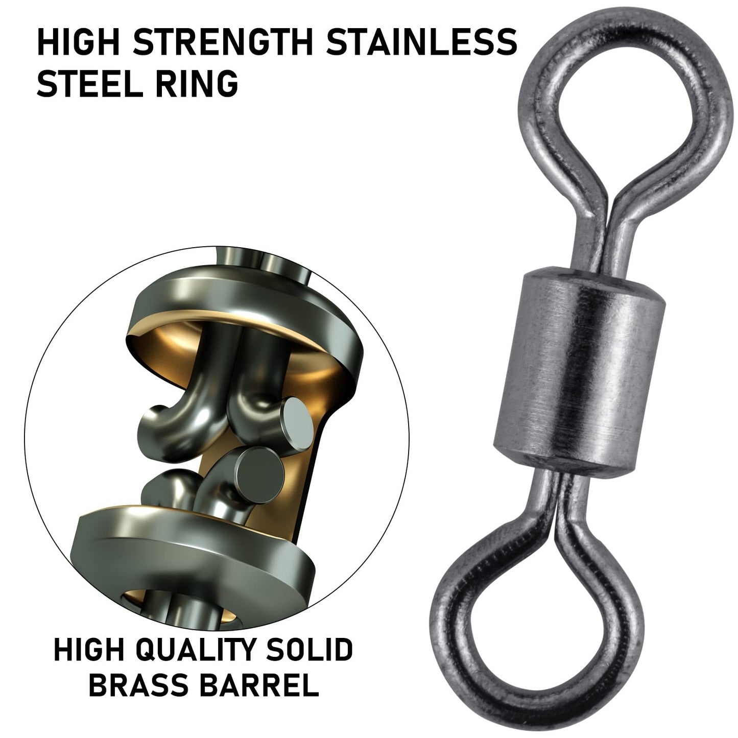 Alwonder 100PCS Micro Swivels for Fly Fishing, Small Rolling Barrel Swivels Fly Fishing Tackles, High Strength Barrel Swivel Hook line Connector with Black Nickel Coating 20LB