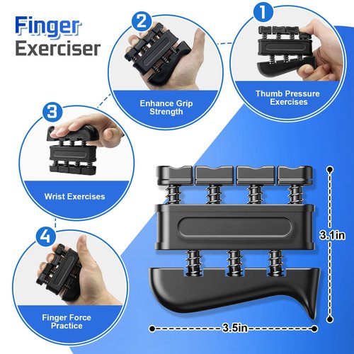 HICHOR Hand Grip Strength Trainer Kit - Hand Gripper Training Set with Adjustable Resistance 2 Finger Stretchers Extenders Finger Exerciser Forearm Workout Ring Exercise Equipment Accessories Gray