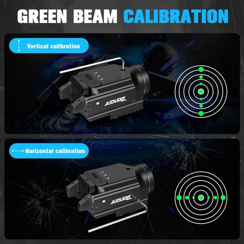 Dononr 1000 Lumens Pistol Light Green Beam Combo, Strobe Memory Function Compact Weapon Light with Adjustable Picatinny or GL Rail, USB Rechargeable Aluminum Tactical Flashlight, Battery Included