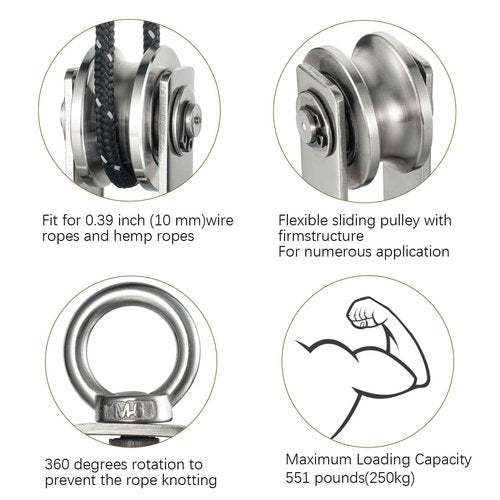 Cable Pulley Wheel for Rope with Ball Bearings, Smooth No Noise, 360° Swivel Small Wire Pulley for Pulley System Lifting, DIY Home Gym, Winch, 1 Pack