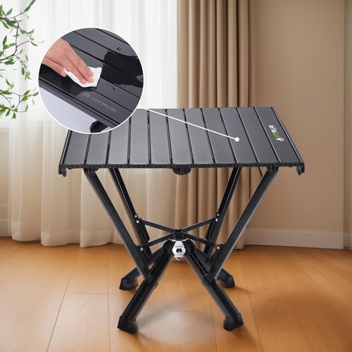 MTRVR Camping Table Folding, Small Camping Table with Load 380lbs, Portable Roll up Aluminum Foldable Table with Carry Bag for Outdoor, Picnic, Camping, Black