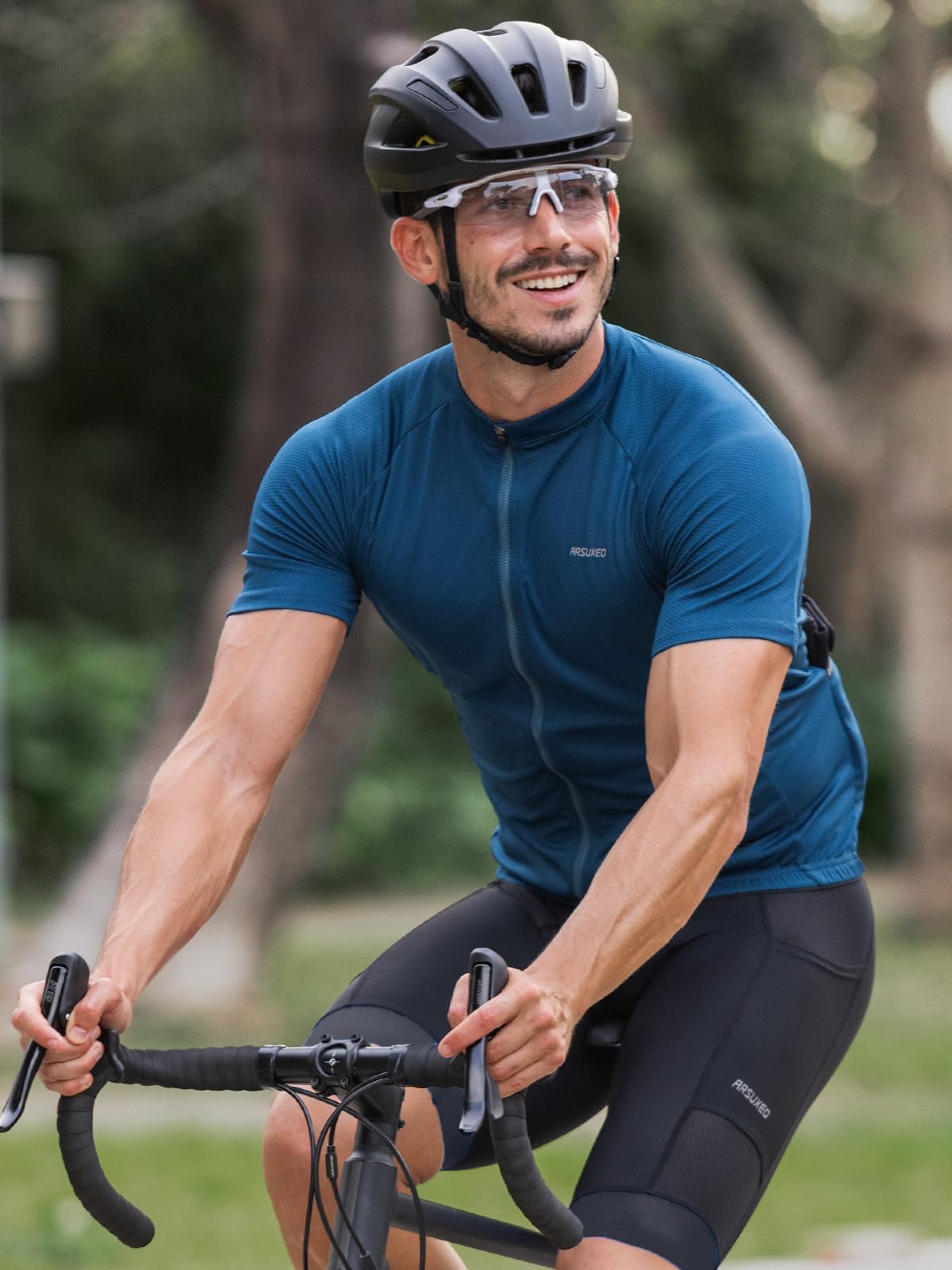 ARSUXEO Cycling Jersey Men Short Sleeves Ultra-Comfortable Road Bike Jersey Biking Bicycle Shirt Blue Large