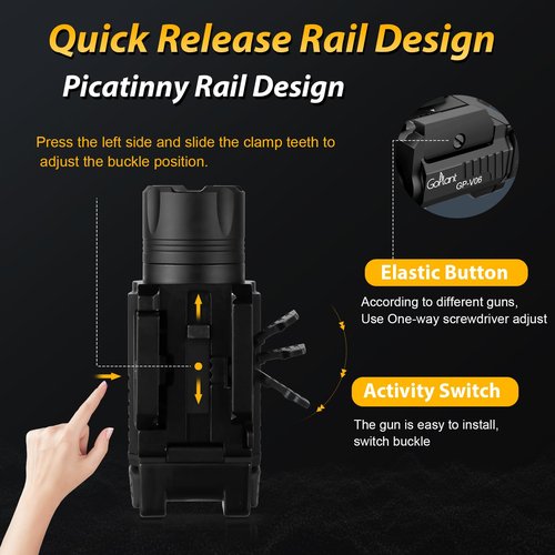 GOPLANT 1500 Lumens Weapon Laser Light Long Runtime 160 Minutes, Type-C Rechargeable Adjustable Rail-Mounted Laser Light Combo, LED Tactical Rifle Flashlight (GP-V06)