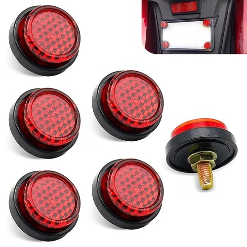 waswale 6 PCS Bicycle Rear License Plate Reflective Warning Plate Label Bolt-on, 0.94" x 0.35" M5 Round Mini Decorative Reflective Plate, Safe Travel Accessories, for Bicycles, Motorcycles (Red)
