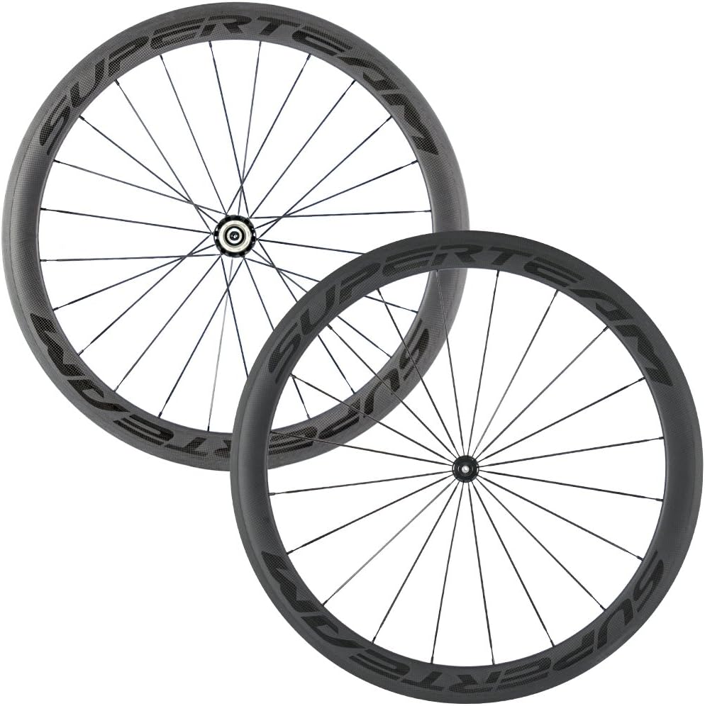 Superteam Carbon Fiber Road Bike Wheels 700C Clincher Wheelset 50mm Matte 23 Width (Transparent Decal)