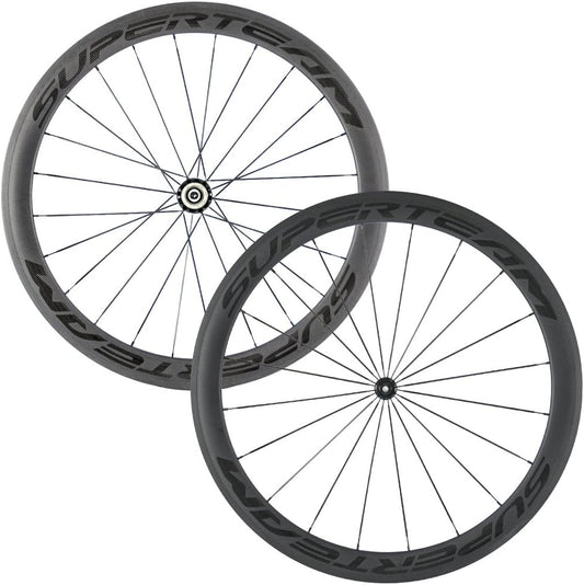 Superteam Carbon Fiber Road Bike Wheels 700C Clincher Wheelset 50mm Matte 23 Width (Transparent Decal)