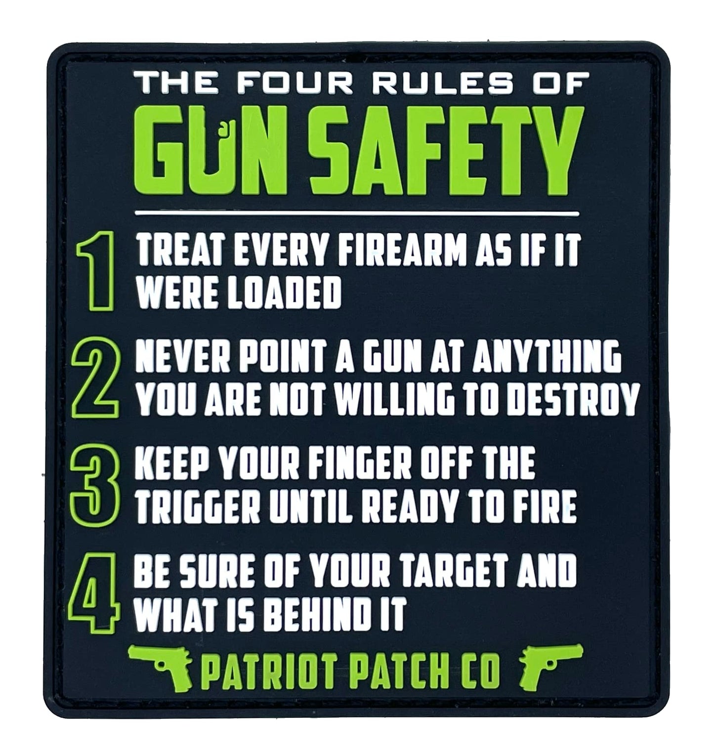 Patriot Patch Co - 4 Rules of Gun Safety - Patch - Safety Green