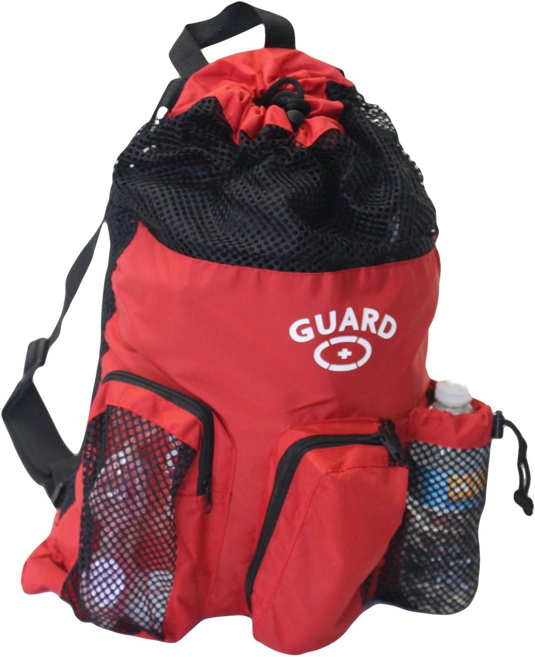 Adoretex Guard Mesh Equipment Drawstring Backpack Bag Red, Free Whistle and Lanyard (GB001) - Red/Black