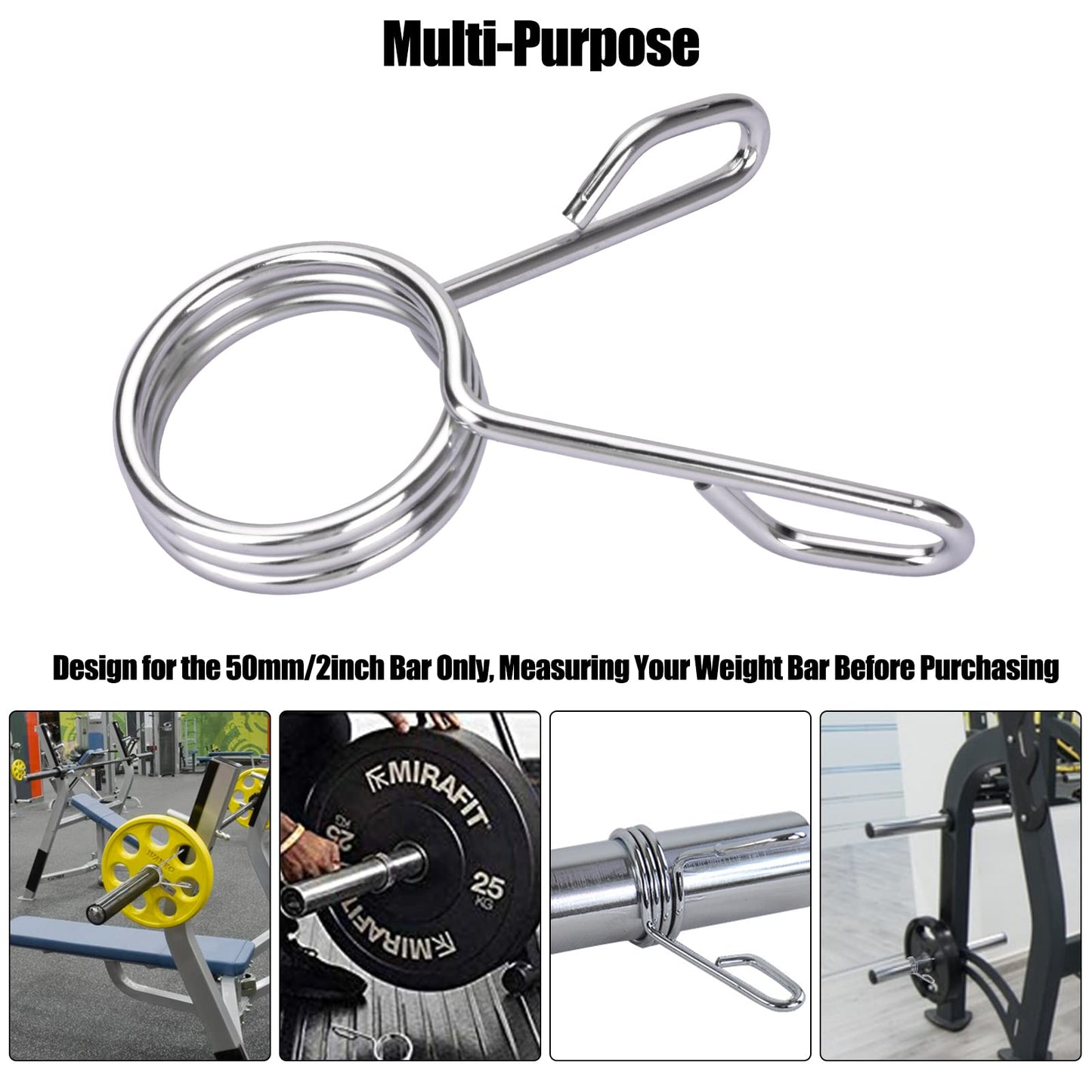 AccEncyc Spring Clip Collars 2 Inch Olympic Barbell Clamps Dumbbell Clips Weight Bar Clips for Weightlifting, Powerlifting, Strength Training (1 Pair)