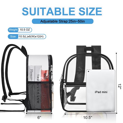 Clear Backpack for Stadium Events - 12x12x6, Mini Small Clear Bag with Front Pocket for Concert Sport Events Work Travel(Black)