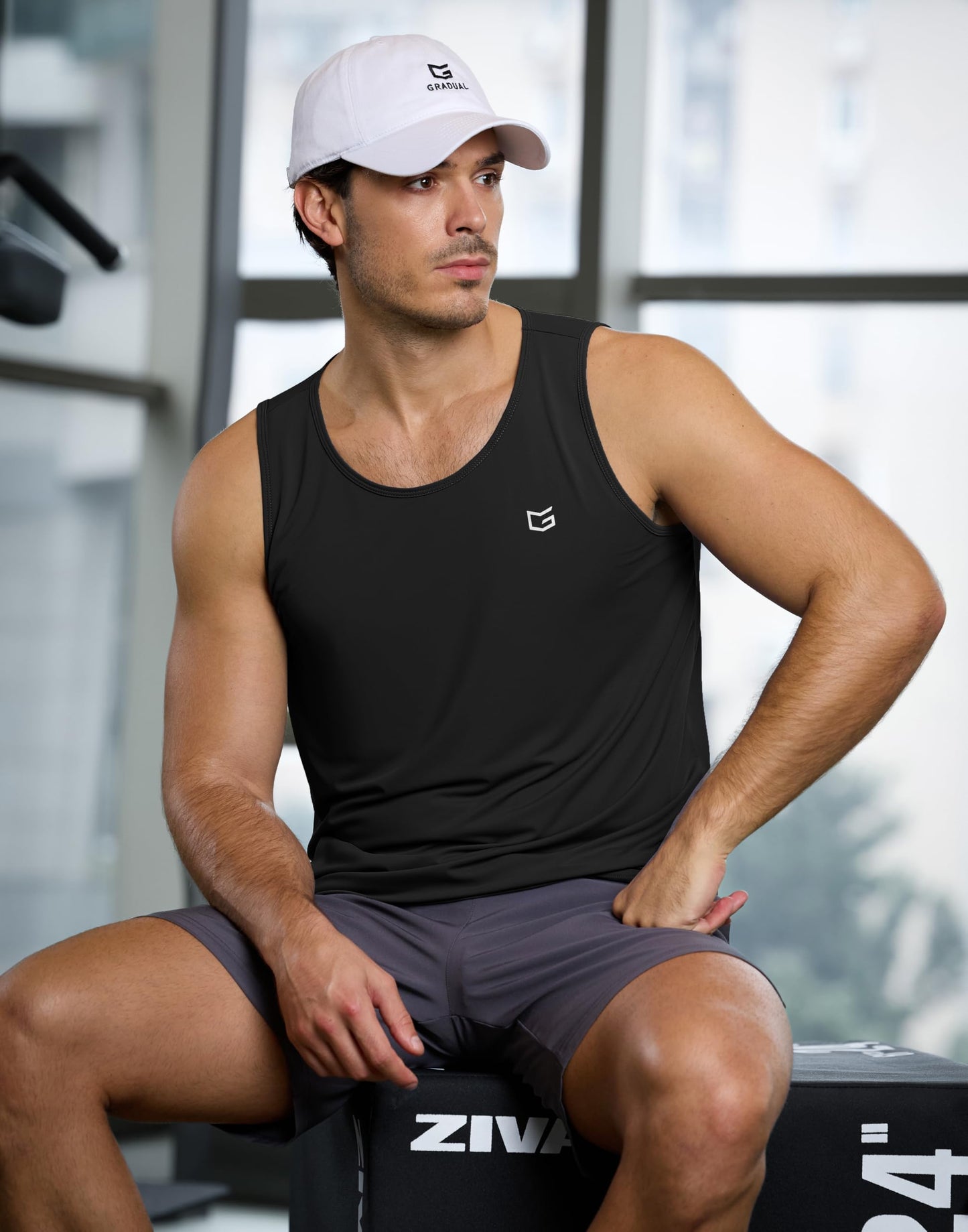 G Gradual Men's Workout Tank Tops Sleeveless Muscle Shirts Summer UPF 50+ Quick Dry Shirts for Men Athletic Running Gym(Black,L)