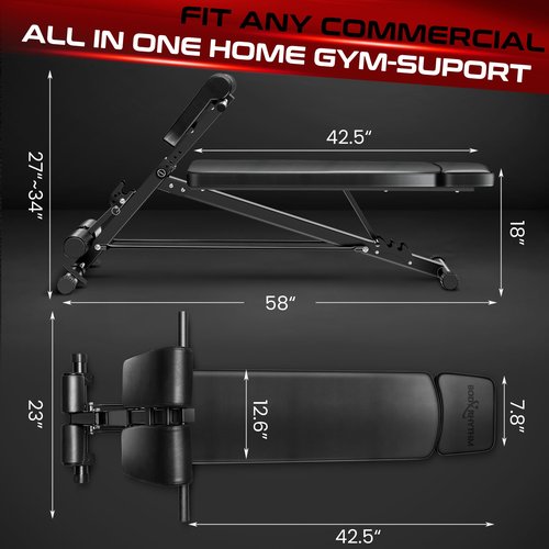 BODY RHYTHM Adjustable Weight Bench, Foldable Roman Chair for Full Body Workout, Sit up bench, Hyper Back Extension, Incline, Flat & Decline Bench (black)
