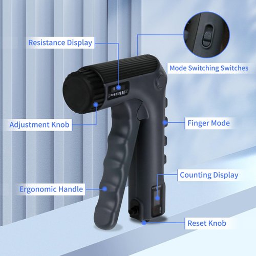 HXD-ERGO Grip Strength Trainer with Finger Exerciser, Adjustable Resistance Hand Gripper, Hand Exerciser with Counting for Muscle Building and Injury RecoverStrength (Black)