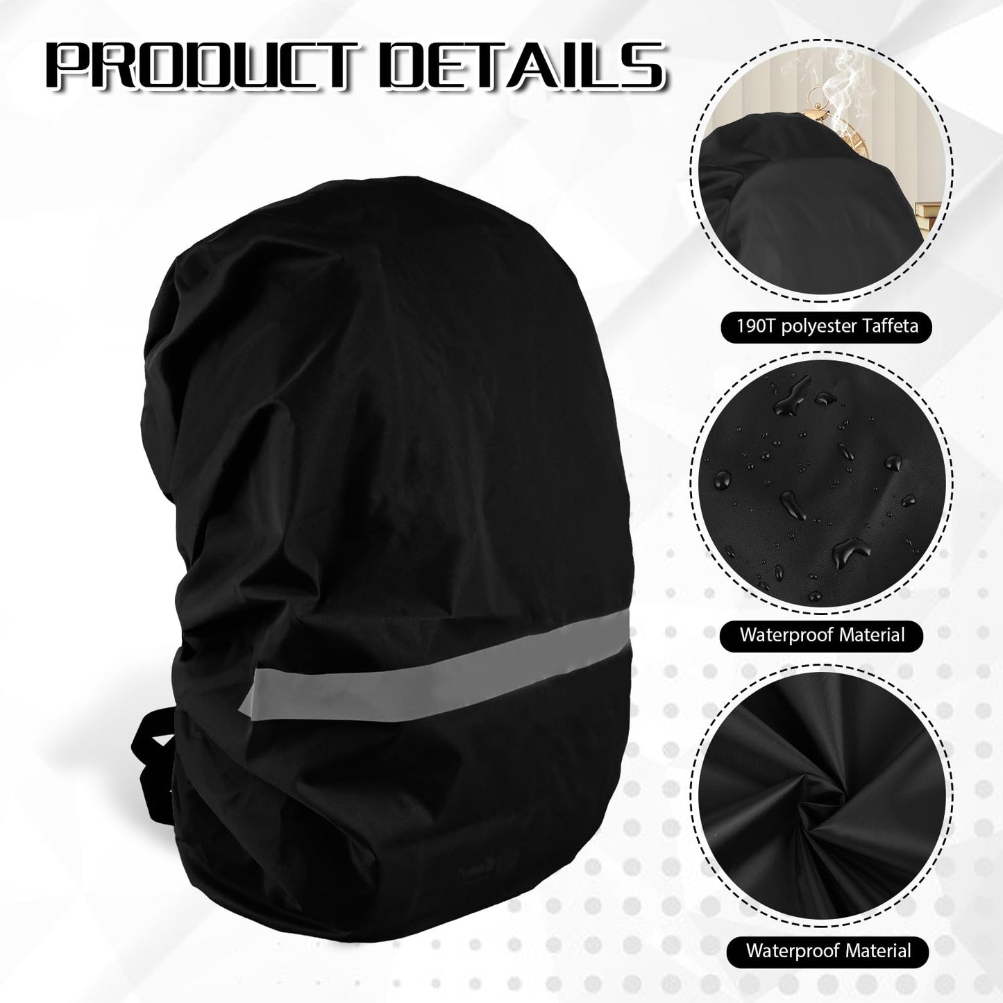 Jeffdad Waterproof Backpack Rain Cover, Foldable Hi-Visibility Reflective Strips Anti-dust Ultralight Rain Cover for Hiking Camping Cycling Traveling (26-40L)(Black)