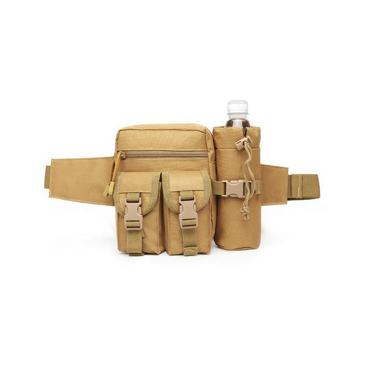 Piscorush Tactical Waist Pack with Water Bottle Holder Versatile and Waterproof Military Fanny Pack Utility Belt for Outdoor Hiking Camping Fishing (Khaki)