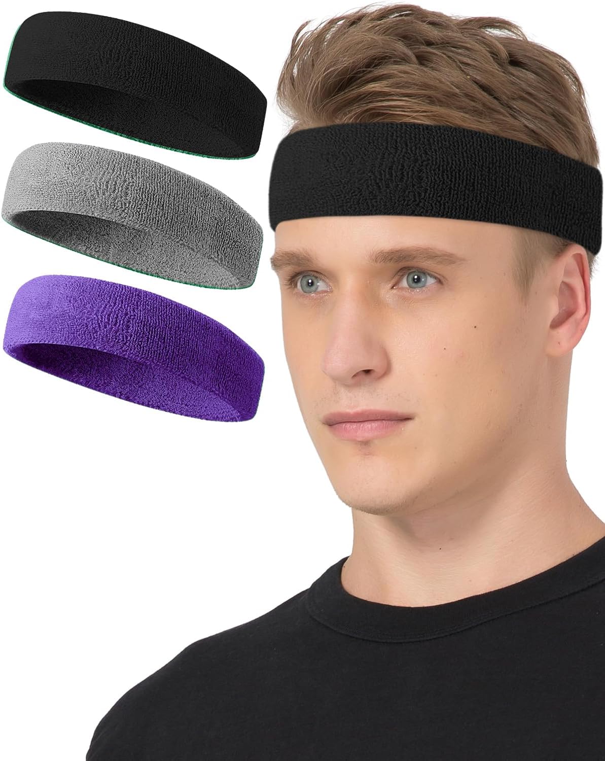 Tanluhu Sweatbands Sport Headbands for Working Out, Execise, Tennis, Basketball, Running - Terry Cloth Athletic Sweat Cotton Headband Outdoor for Men & Women