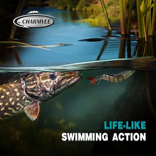 CharmYee Bass Fishing Lures with Hot Stamping Foil Designed Highly Realistic 8 Multi Jointed Swimbaits for Freshwater Saltwater Bass Trout Fishing Bait