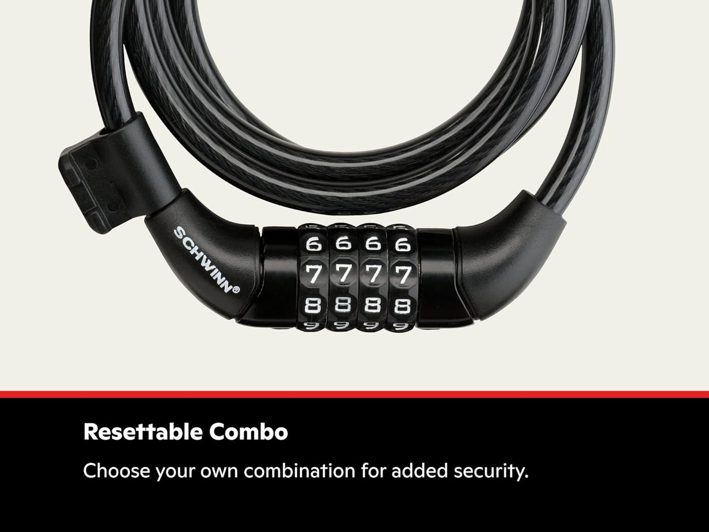Schwinn Combination Bike Lock in Braided Steel Cable, 6 feet x 12 mm Anti Theft Bicycle Lock, Black, Security Level 3