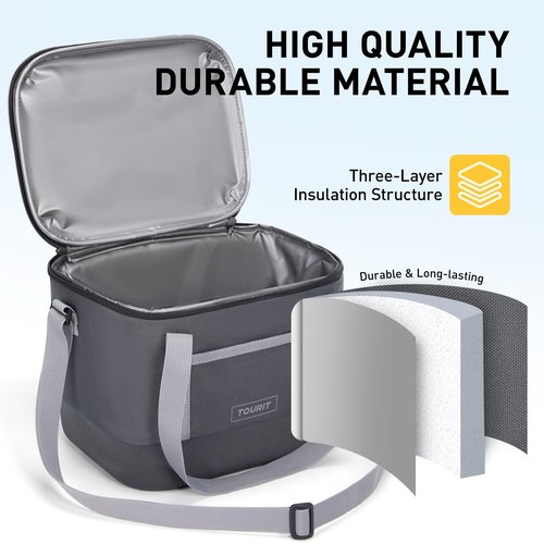 TOURIT 12L Carry Out Soft Cooler Insulated Travel Bag Lunch Cooler for Outdoor, Camping, Picnic, Travel, Dark Gray