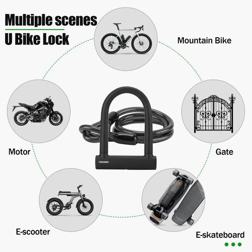 TOSUOD Oversized Bike U Lock Set Heavy Duty Anti Theft Bike Lock with 4FT Steel Cable Bicycle U Lock with Keys Mounting Bracket for Road, Mountain, Electric & Folding Bike