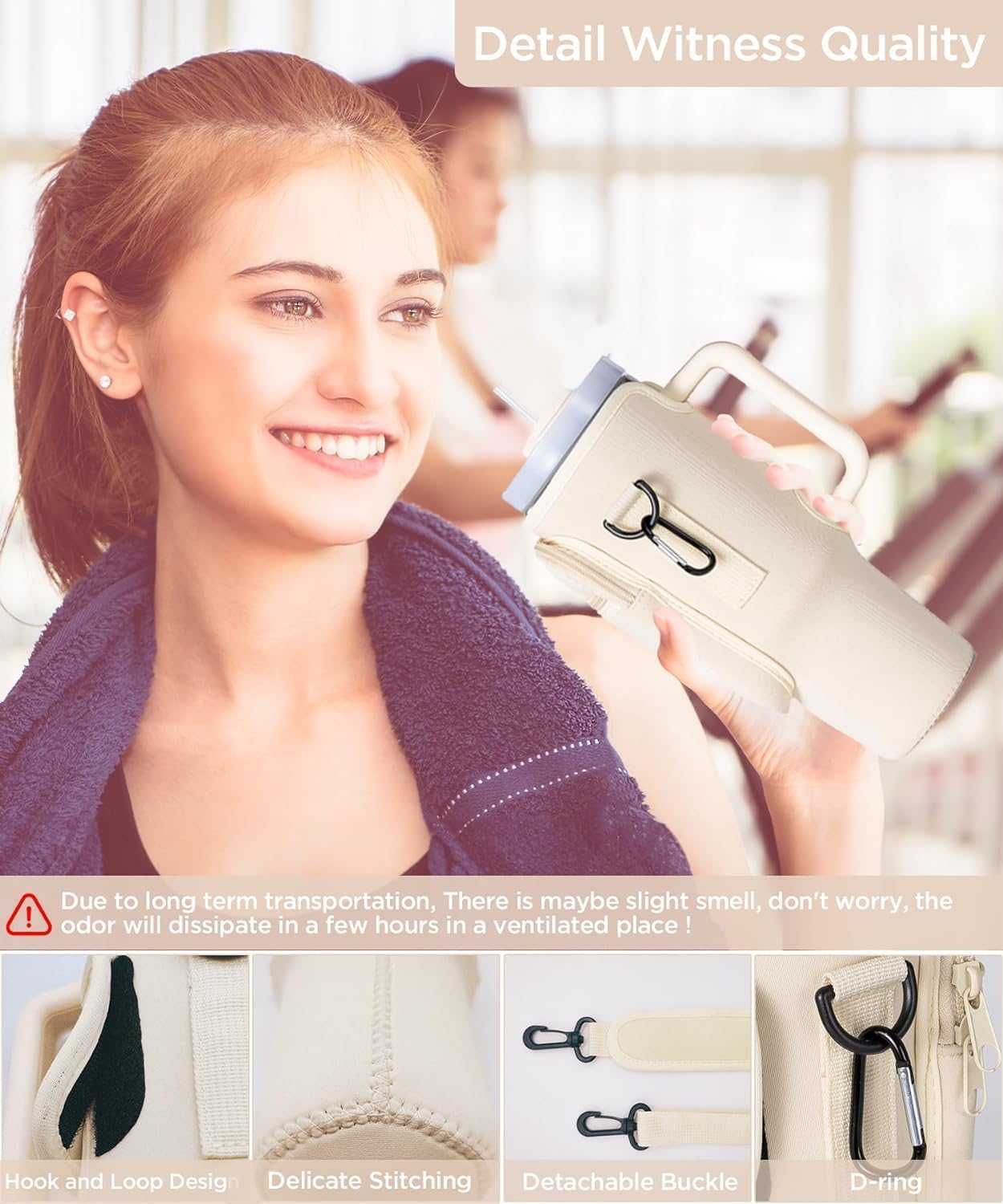 AFIAFTY Water Bottle Holder with Strap, Stanley Bag/Stanley Cup Holder with Strap for Stanley Quencher H2.0 40 oz, Tumbler Accessories with Coal Ball Pendant & Carabiner, Stanley Cup Accessories