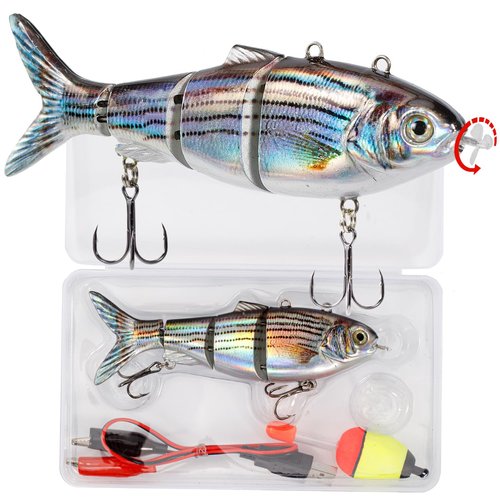 Robotic Swimming Lure 5.1” Fishing Lure 4-Segement Multi Jointed Swimbait Electric Bait LED Light USB Rechargeable Robotic Lure for Bass Trout Pike Fishing Tackle (Color T620#)