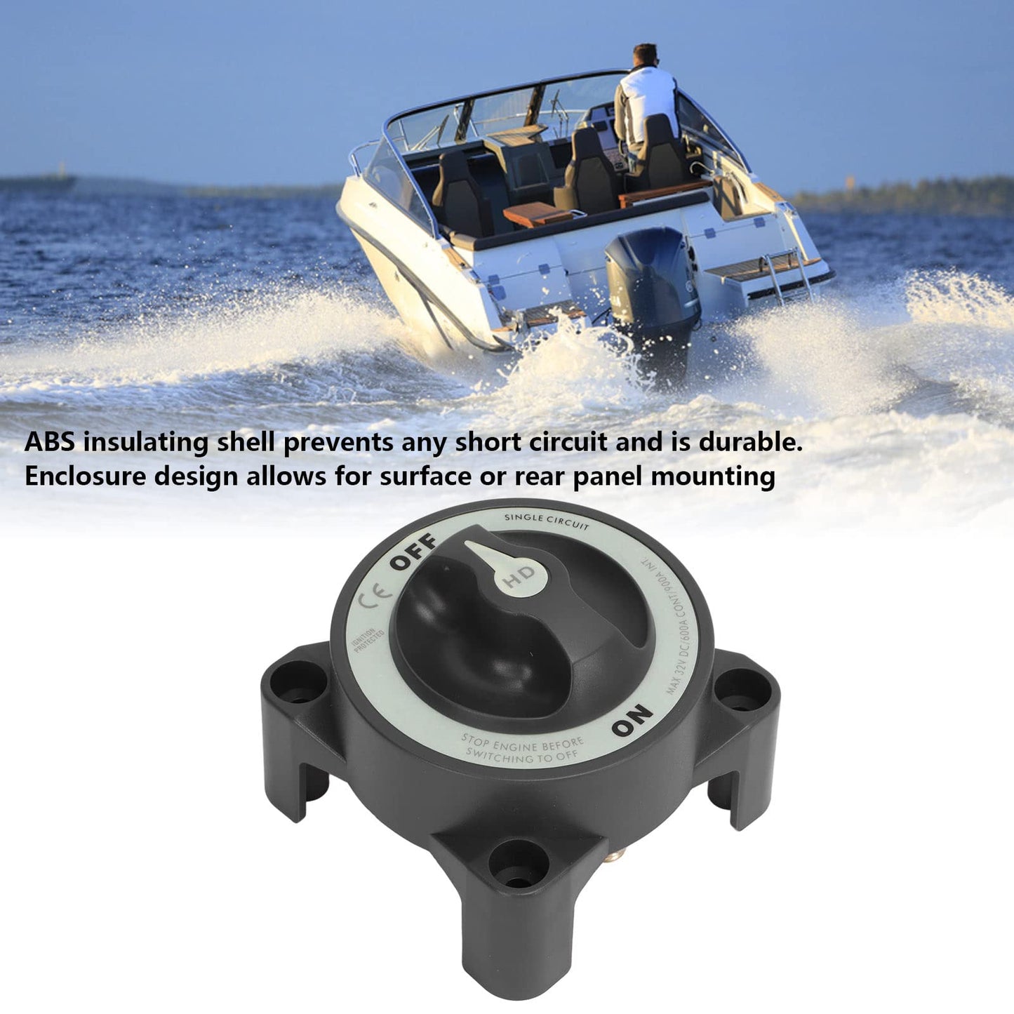 600A Master Battery Power Cut Disconnect Switch Isolator Single Circuit ON Off IP66 3 Studs for RV Gasoline Powered Boat Marine