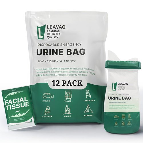 Leavaq Disposable Urine Bag 12PCS 800ML - Portable Urinal & Female Urinal for Travel, Leak-Proof Emergency Toilet Solution, Unisex Pee Bags for Men, Women, Camping, Traffic Jams, Kids - Compact
