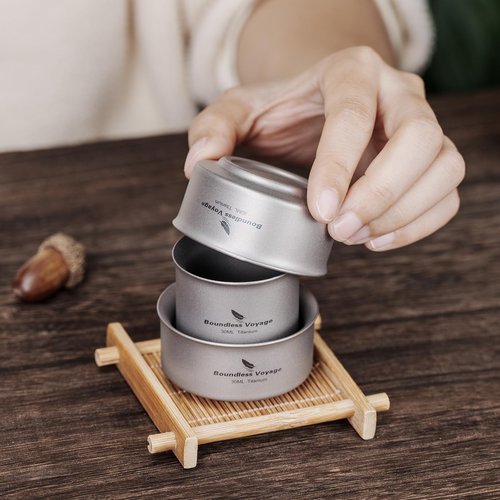 Boundless Voyage Titanium Teacup Double-Layer Tea Maker Outdoor Teapot Camping Mug Set Leightweight Drinking Cup for Backpacking Picnic Travel (Ti3148D-3cups)