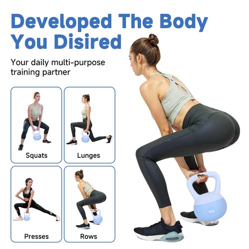 Leikefitness Soft Kettlebells,Steel Shot Filled Weights for Women and Men,Color Coded Anti Slip Soft Kettlebells,Home workout (BLUE, 15 LB)