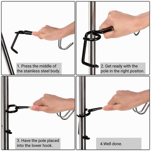 Tlence 4 Pack Camping Lantern Hook Hangers, 10" Outdoor Lamp Hanger Stand, Stainless Steel Non-Slip Tent Light Pole Hook, Portable Water Bottle Holder Bracket for Camping Hunting Fishing Hiking