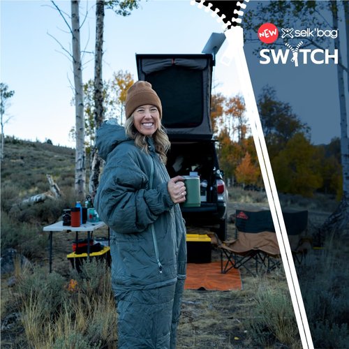 Selk'bag SWYTCH Lite Wearable Sleeping Bag & Jacket | 2-in-1 Convertible, Lightweight, Eco-Friendly for Camping, Travel, Festivals & Everyday Use | Temp Rated 40°F (Cobre Black, Large)