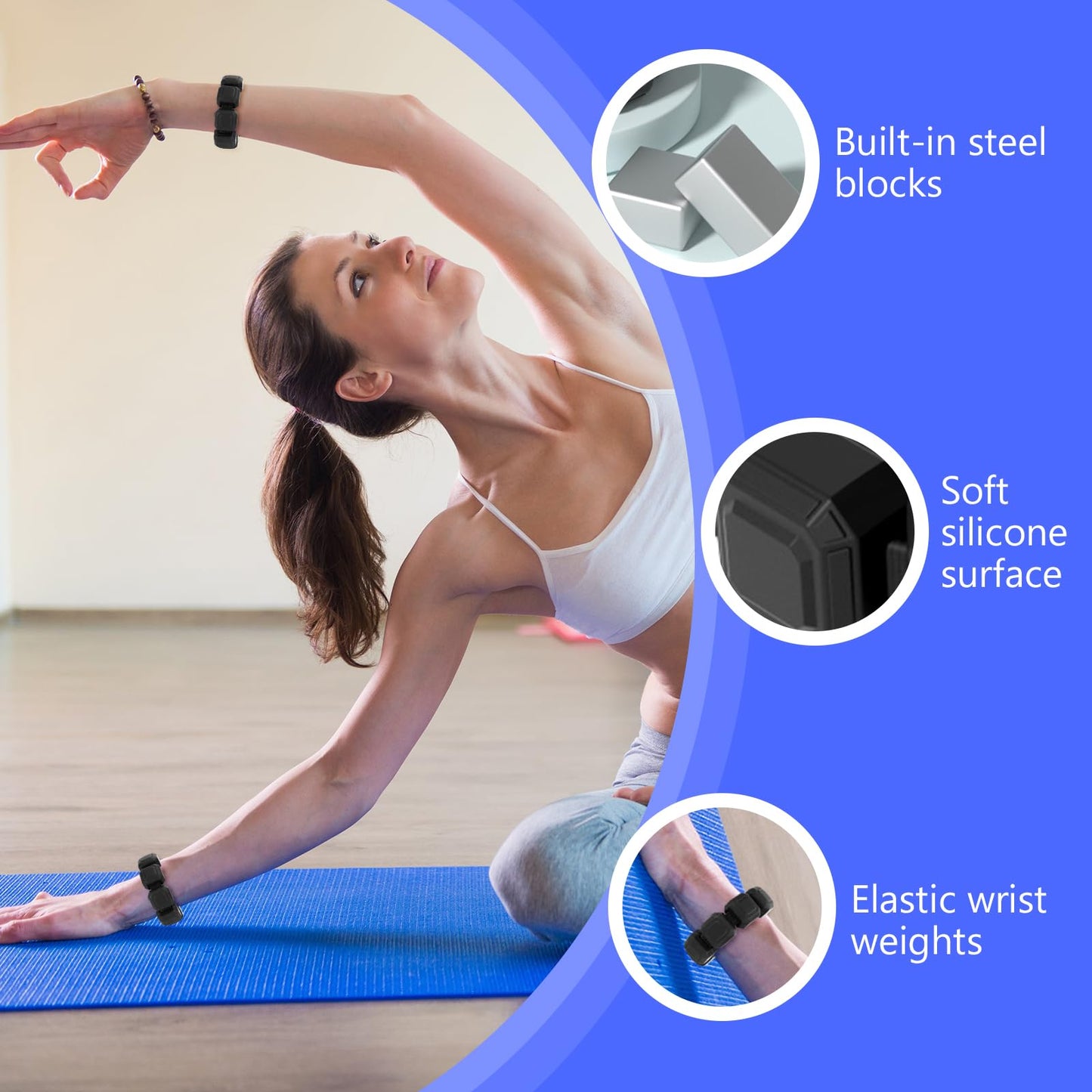 Silicone Weight Bearing Bracelets, 0.33lb x 1 Pair for Women and Kids, lightweight Wrist＆Ankle Weights with Elastic String, Portable Mini Excercise Wrist Weights for Walking,Running,Yoga,Dance,Gymnastics and Aerobics - Black