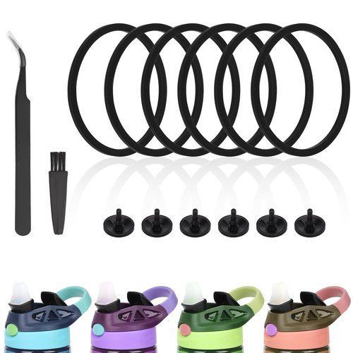 PEUTIER 6pcs Replacement Gaskets for Contigo with Silicone Valve, Water Bottle Sealing Ring Lid Seal Replacement Parts Accessories with Tweezers & Brush for Contigo Aubrey 14oz & 20oz