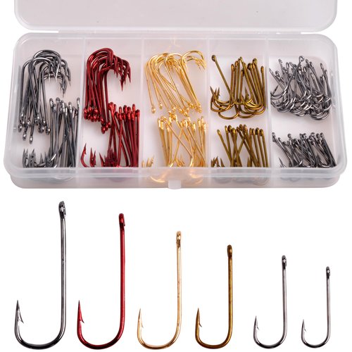 Crappie Panfish Fishing Hooks Aberdeen Hook Set,150pcs Fishing Hooks Long Shank Offset Crappie Hooks Light Wire Fish Hook Carbon Steel Bluegill Hooks Freshwater Bass Catfish Trout Mix Color Small Size