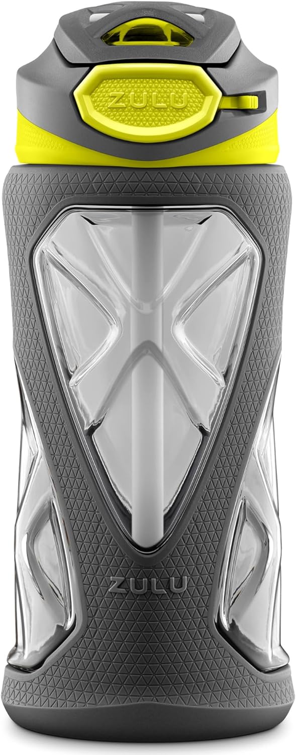ZULU Torque 16oz Plastic Kids Water Bottle with Silicone Sleeve and Leak-Proof Locking Flip Lid