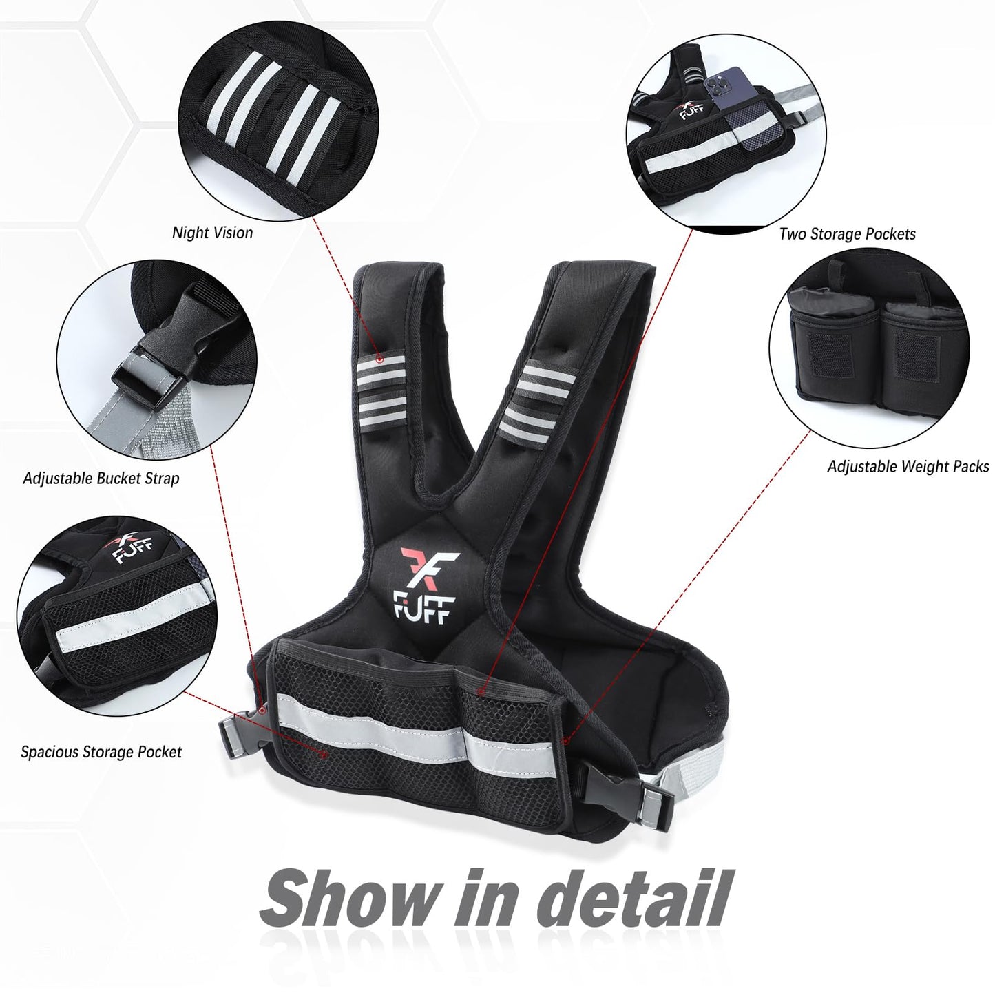 FUFF weighted vest woman 11–20 lb Unisex with 6 Weight Bags, Reflective Running Vest for Walking, Exercise and Strength Training