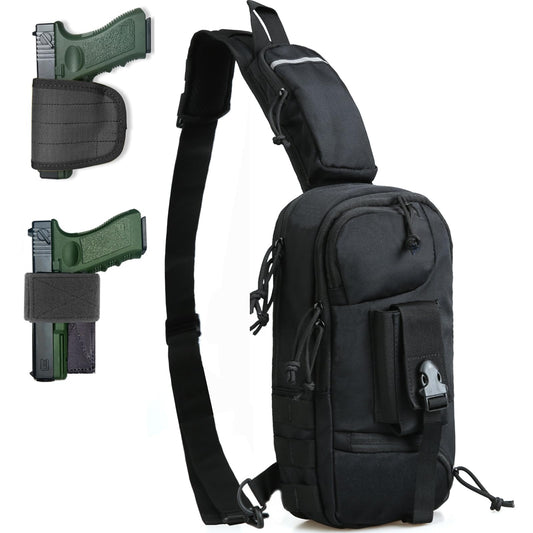 LarKoo Sling Backpack Chest bag - Tactical Chest Pistol Bag Shoulder Bags Crossbody Sling Backpack Holster Bag for Concealed Carry Fanny Pack Bag (Black)
