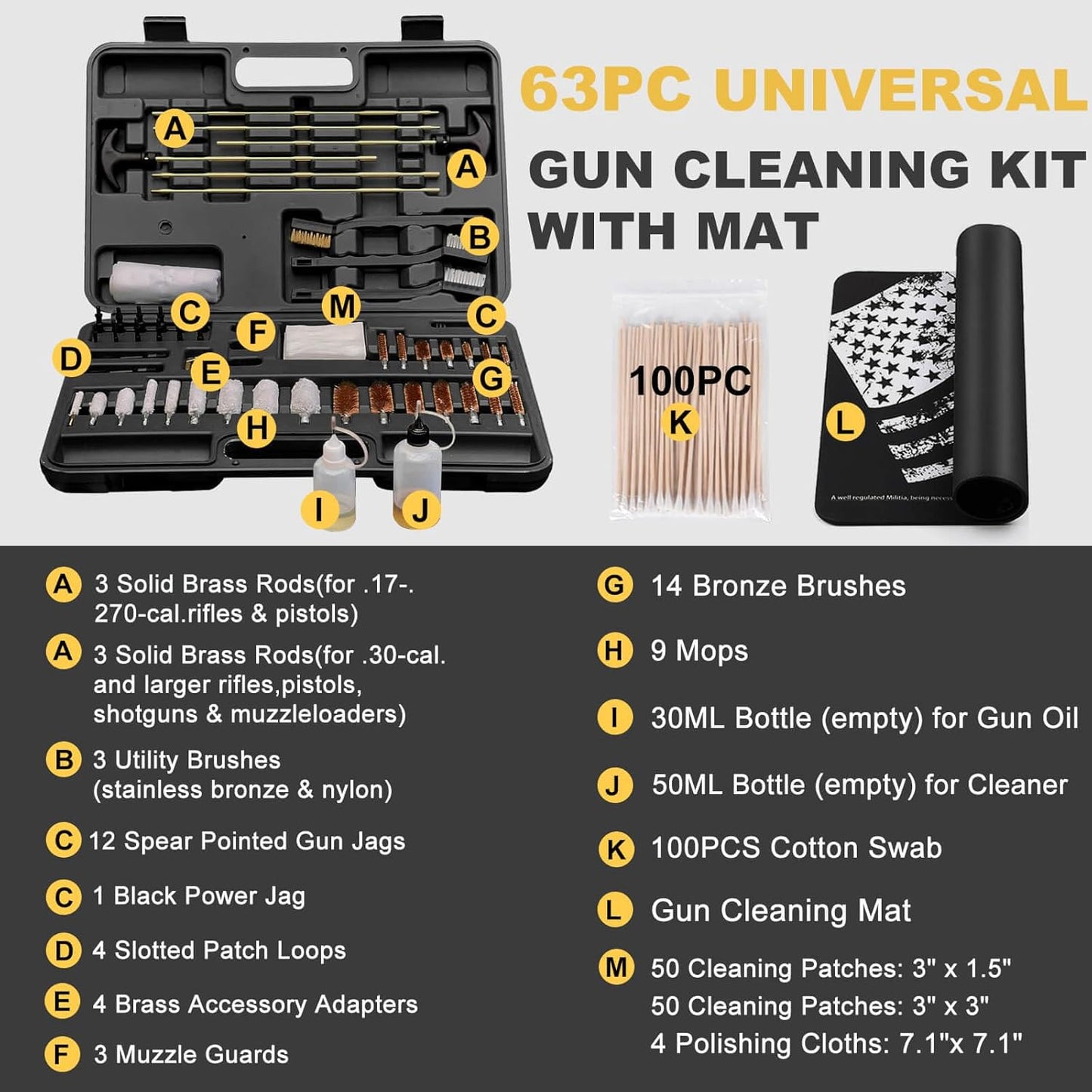 iunio Gun Cleaning Kit, Universal Gun Cleaning Kit for All Caliber Shotgun Pistol Rifle Cleaning Kit with Mat Portable Case