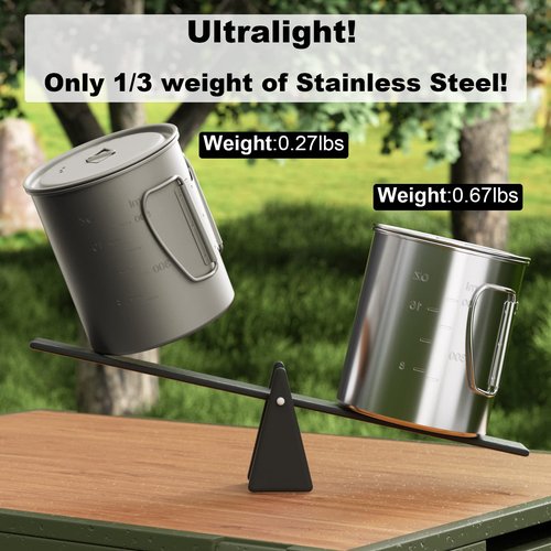 TIANDLIFE Titanium Mug, 750ml / 25 oz Outdoor Camping Coffee Cup with Lid and Foldable Handle, Titanium Pot for Hiking, Travelling, Backpacking, Open Fire