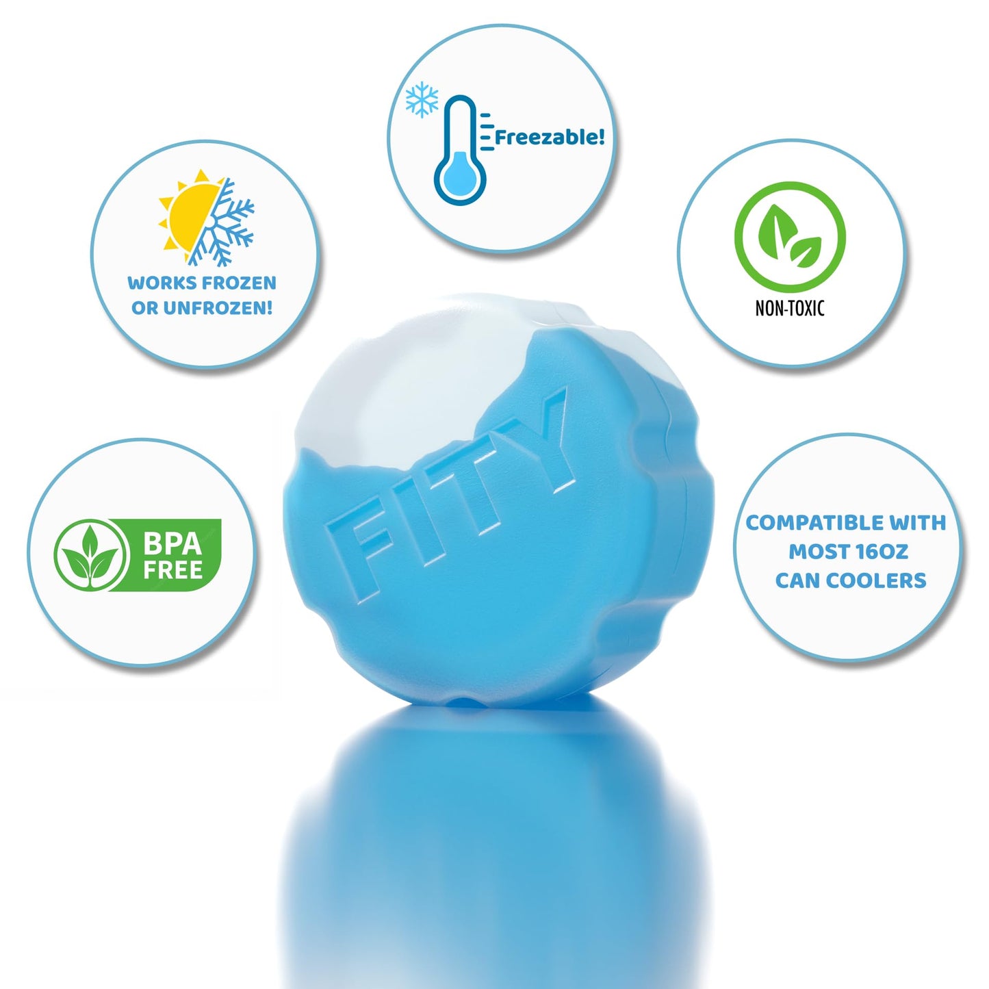 FITY Freeze The 6 Pack - A Space Saving Freezable Ice Pack use w/Lunch Boxes, Diaper Bags, Sore Muscles, 16oz can cooler tumblers, Beach Bags, Coolers, and More. (blue, 6 pack)