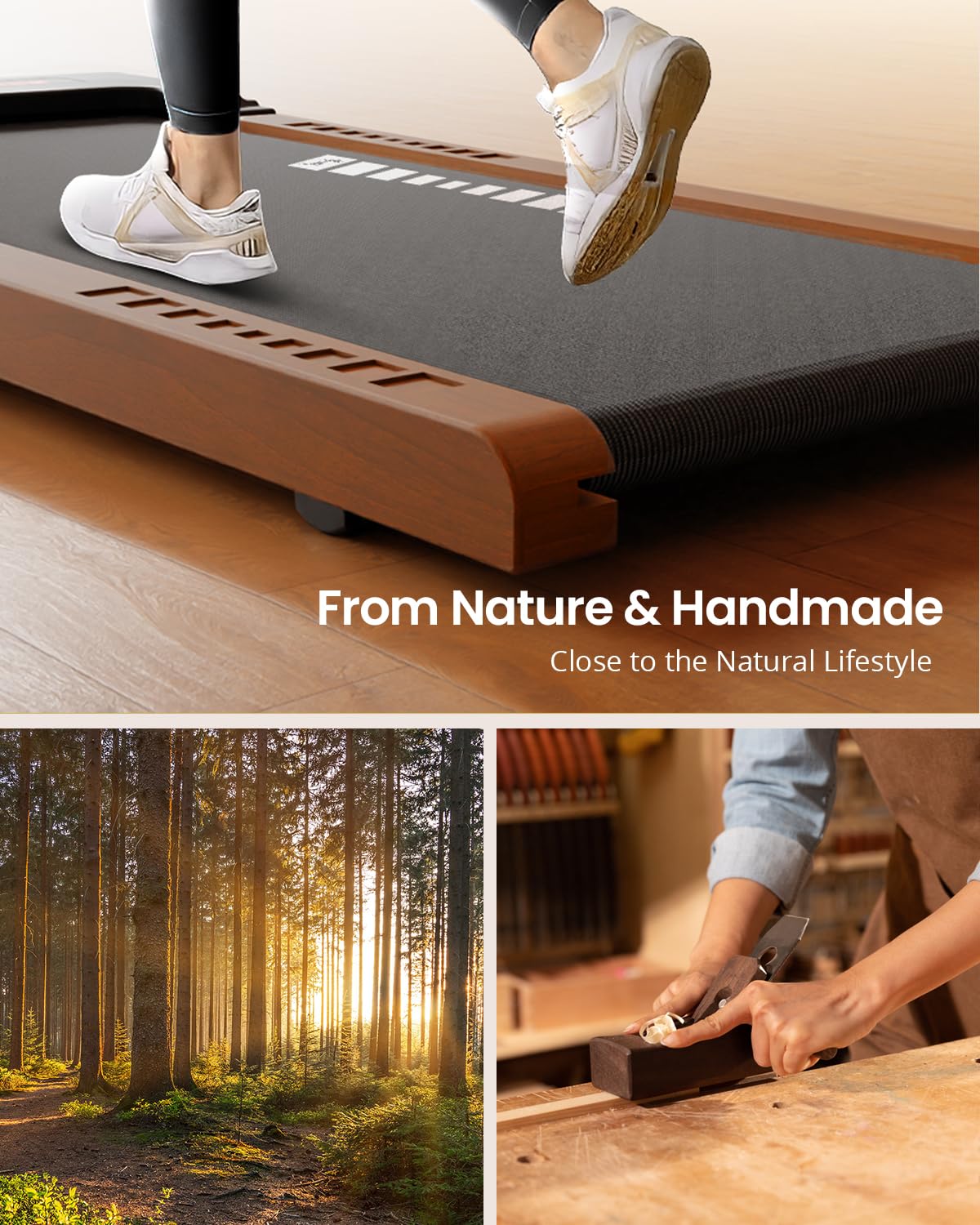 FYC Wooden Walking Pad Treadmill - Quiet, Compact for Home Use - 265lbs Capacity, Remote Control, Installation - Free, Ideal Walking Pad for Small Spaces