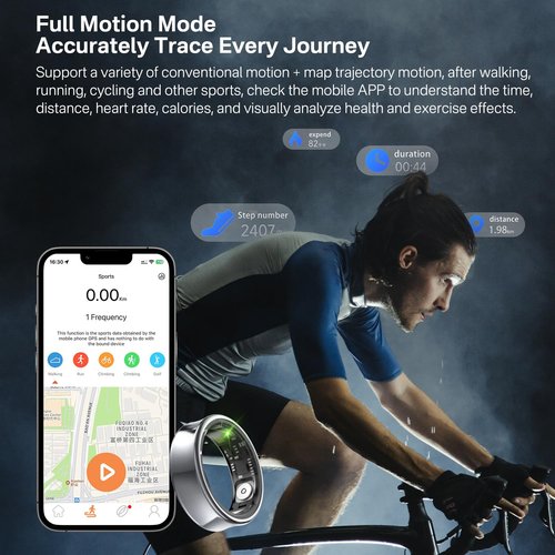 Tulbeys Smart Ring for Men & Women - 5ATM Waterproof, Health & Fitness Tracker, Heart Rate Monitor, Hand Gesture Brush Tiktok, Titanium Alloy Smart Rings for iOS/Android(DeepGray #8)