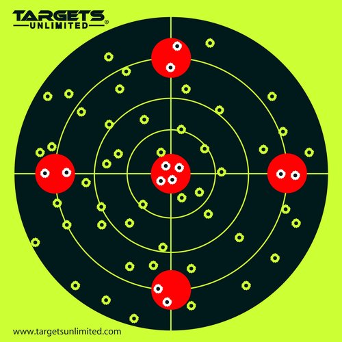 Splatter Targets - 12 x12 inch – Two Color Splatter. Instantly See Your Shots Burst Bright Fluorescent Yellow or White Upon Impact. (25 Pack)