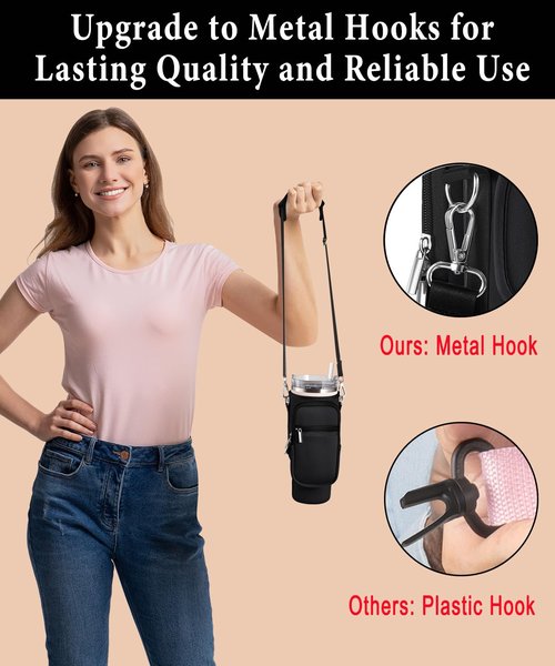 Carrier Bag with Phone Pocket & 2 Strap for Stanley 40 oz Tumbler with Handle & Fits Simple Modern 40oz - Water Bottle Accessories Sling Sleeve Holder for Stanley Cup with Shoulder & Hand Strap