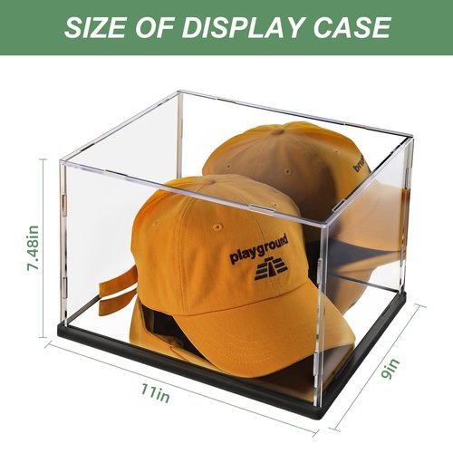 Hat Display Case Mirror Background and Base,Clear Acrylic Baseball Cap Display Box Stand,UV Protection Signed Hat Transparent Showcase Football,Snapback Caps,Ideal Gift for Caps Collector