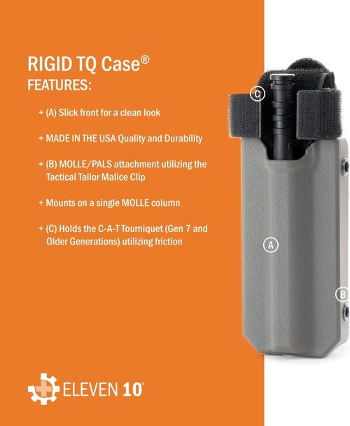 Eleven 10 Slick Front Rigid TQ Case for C-A-T Tourniquet, Black, MOLLE Attachment